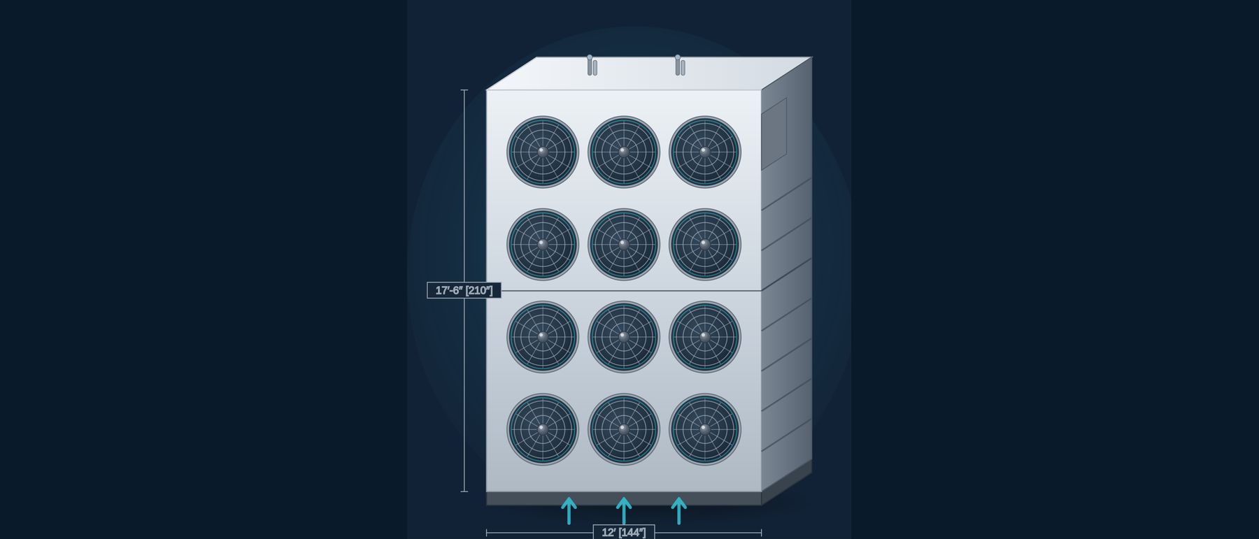 Rendering of a computer-room air handling unit built to a project-specific geometry